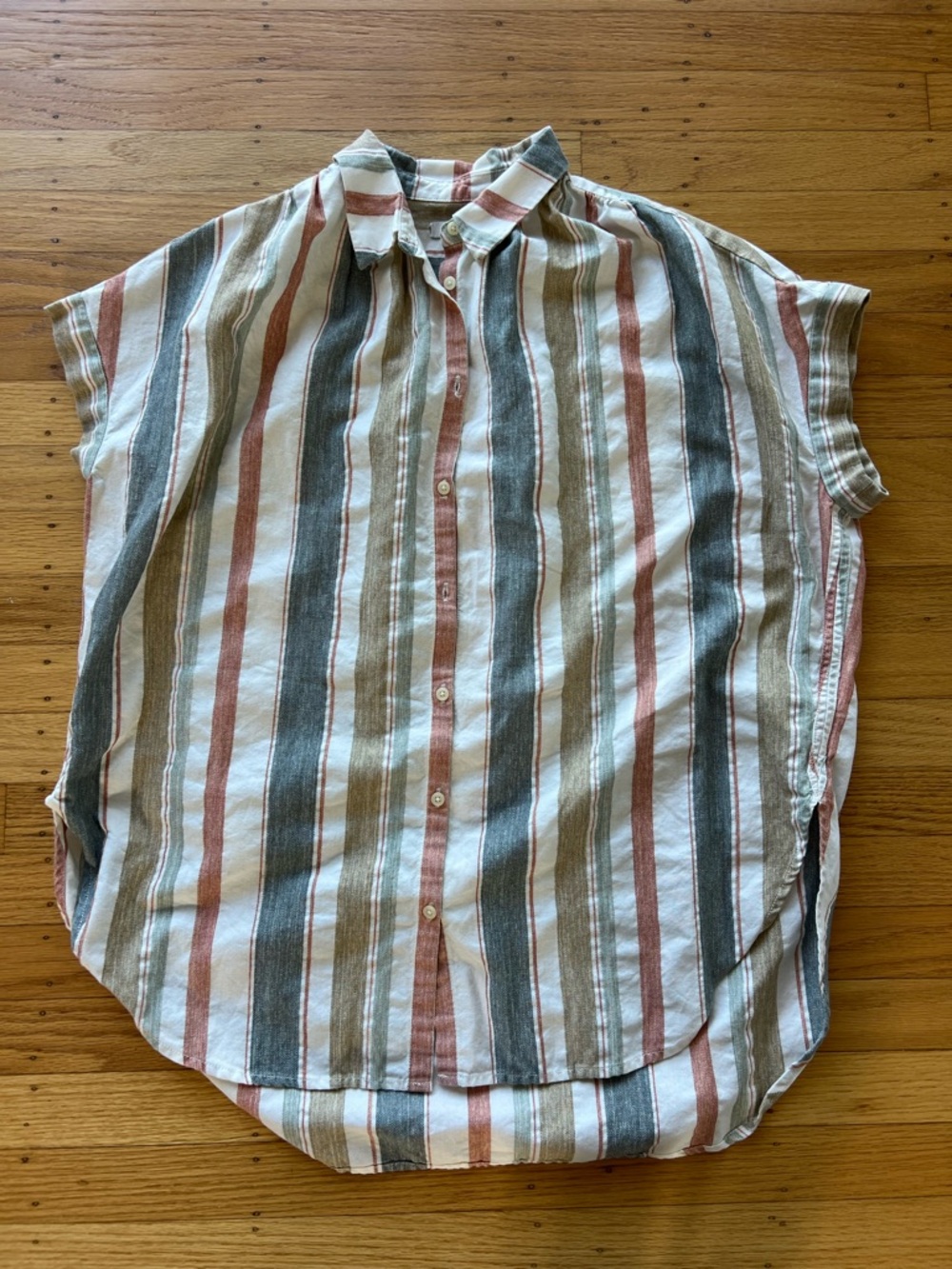 Madewell Striped Short-Sleeve Button-Down Shirt - White, Green, Rust